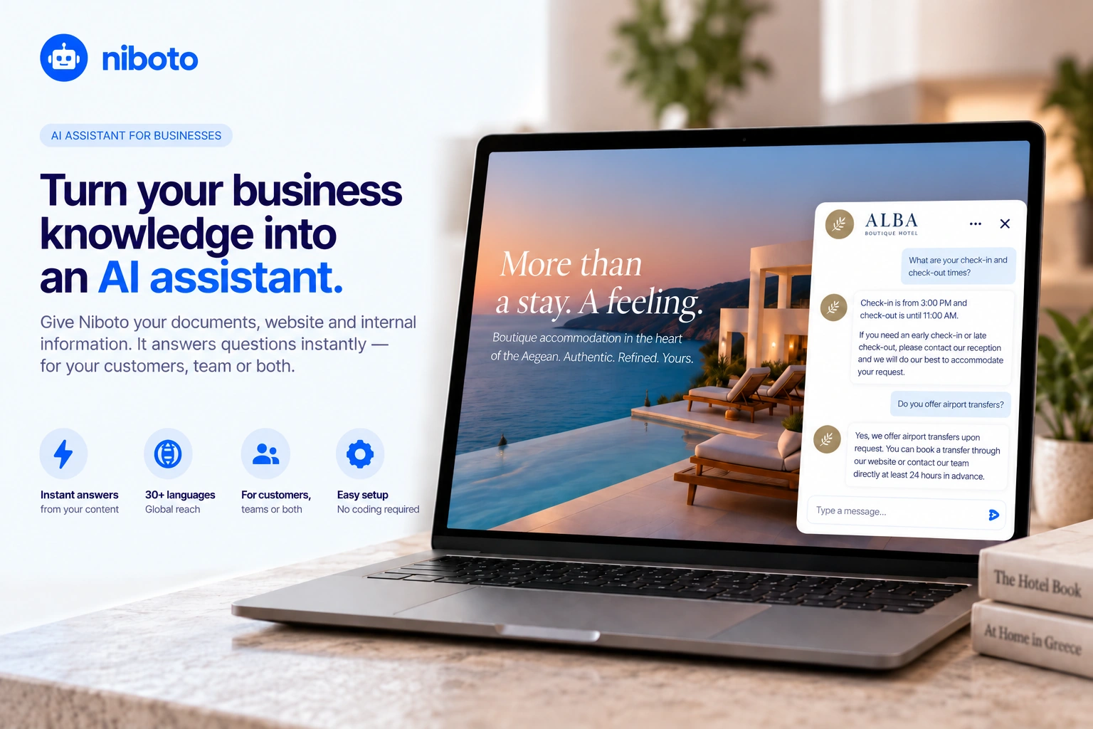 Παράδειγμα website widget του Niboto σε ξενοδοχειακή σελίδα